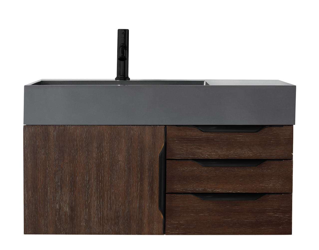 36" Mercer Island Single Sink Bathroom Vanity, Coffee Oak w/ Matte Black