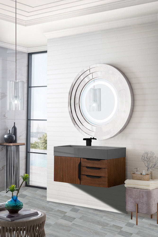 36" Mercer Island Single Sink Bathroom Vanity, Coffee Oak w/ Matte Black