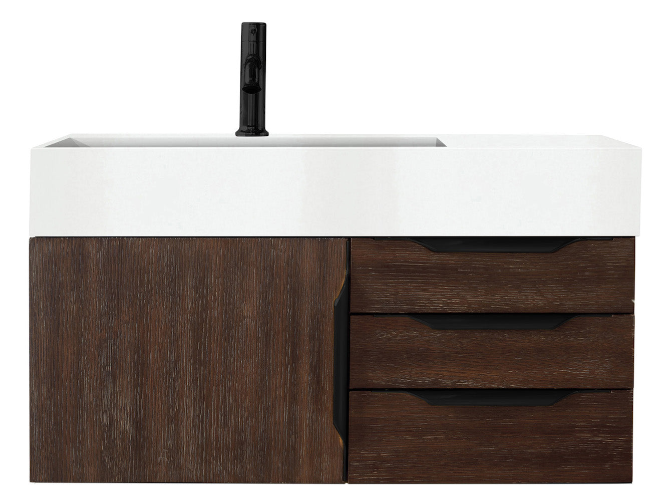 36" Mercer Island Single Sink Bathroom Vanity, Coffee Oak w/ Matte Black