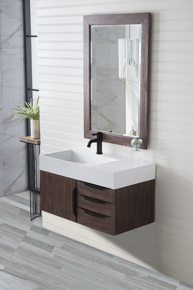 36" Mercer Island Single Sink Bathroom Vanity, Coffee Oak w/ Matte Black