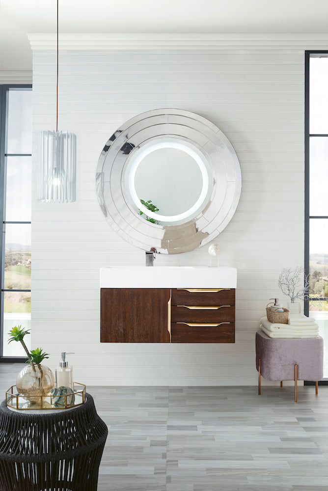36" Mercer Island Single Sink Bathroom Vanity, Coffee Oak w/ Radiant Gold
