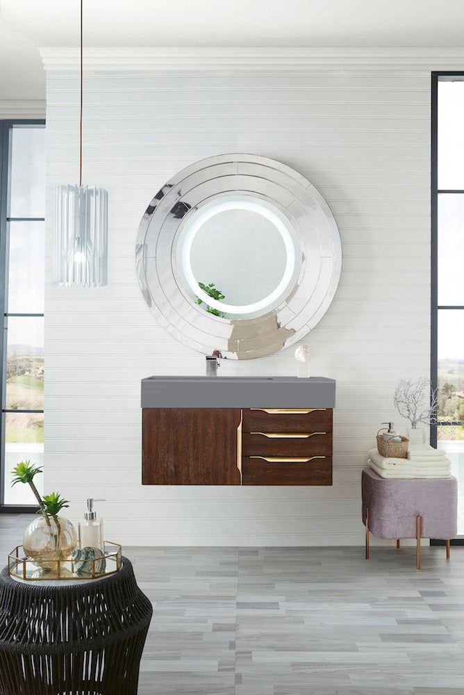 36" Mercer Island Single Sink Bathroom Vanity, Coffee Oak w/ Radiant Gold