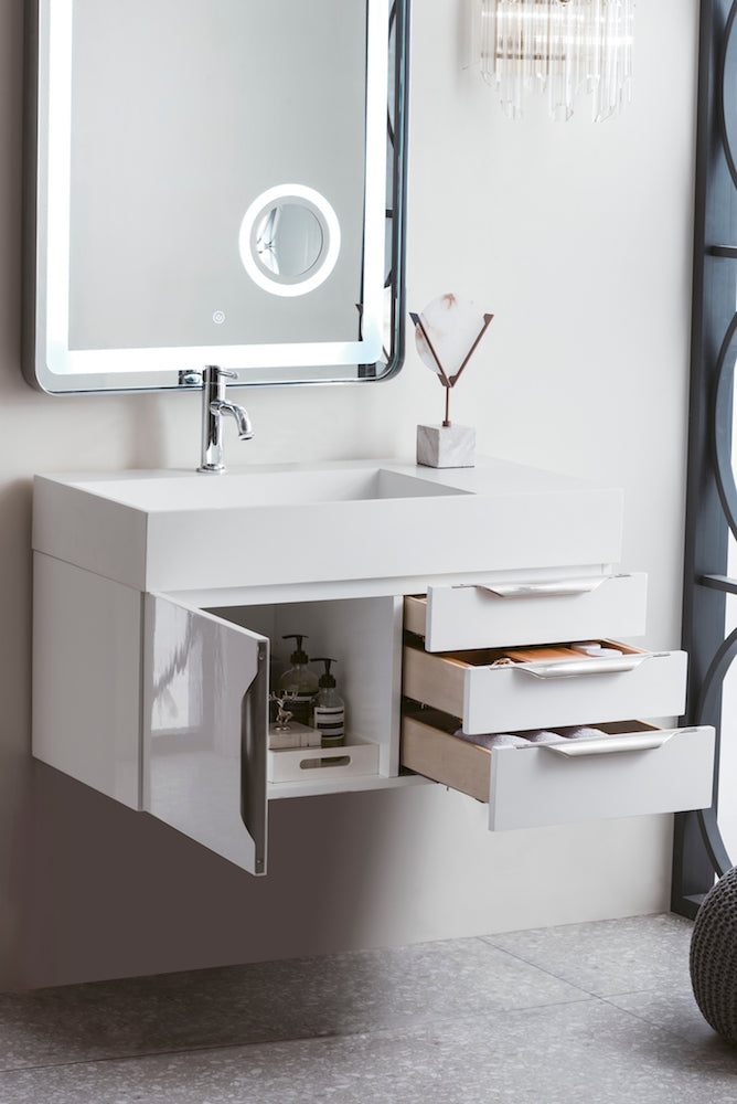 36" Mercer Island Single Sink Bathroom Vanity, Glossy White w/ Brushed Nickel