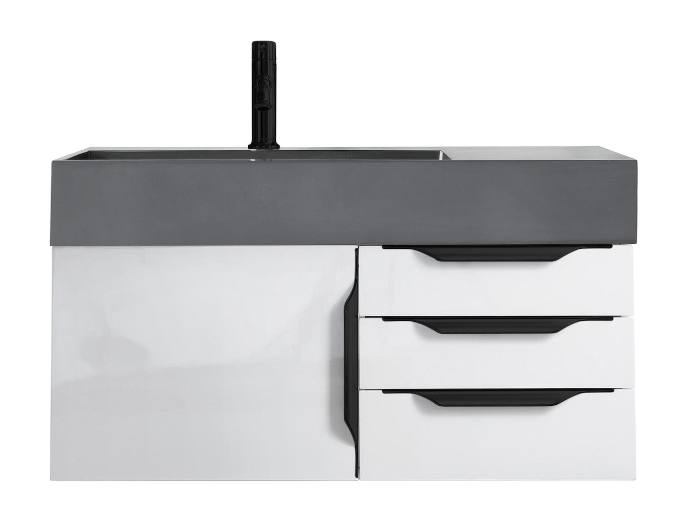 36" Mercer Island Single Sink Bathroom Vanity, Glossy White w/ Matte Black