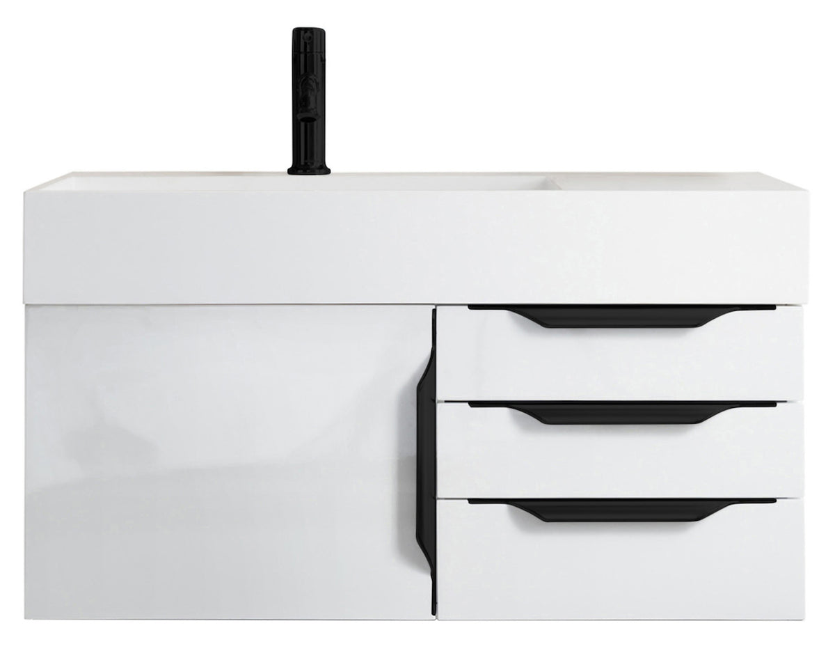 36" Columbia Single Wall Mount Vanity Cabinet, Glossy White, Matte Black