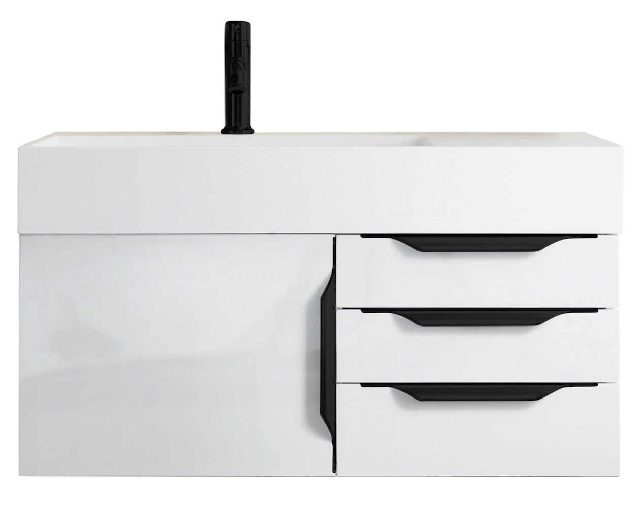 36" Mercer Island Single Sink Bathroom Vanity, Glossy White w/ Matte Black