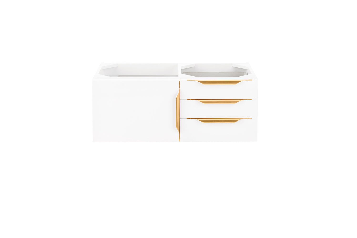 36" Columbia Single Wall Mount Vanity Cabinet, Glossy White, Radiant Gold
