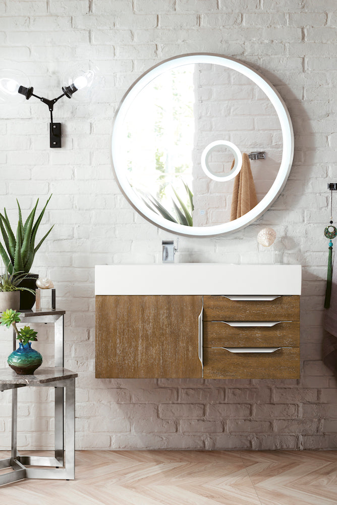 36" Columbia Single Wall Mount Vanity Cabinet, Latte Oak, Brushed Nickel