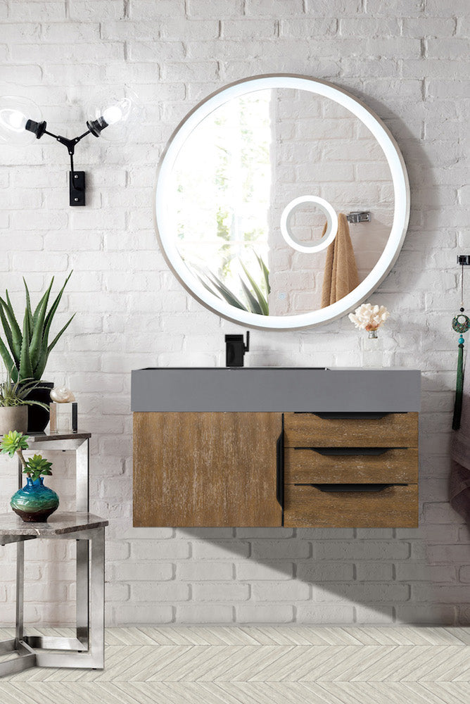 36" Mercer Island Single Sink Bathroom Vanity, Latte Oak w/ Matte Black