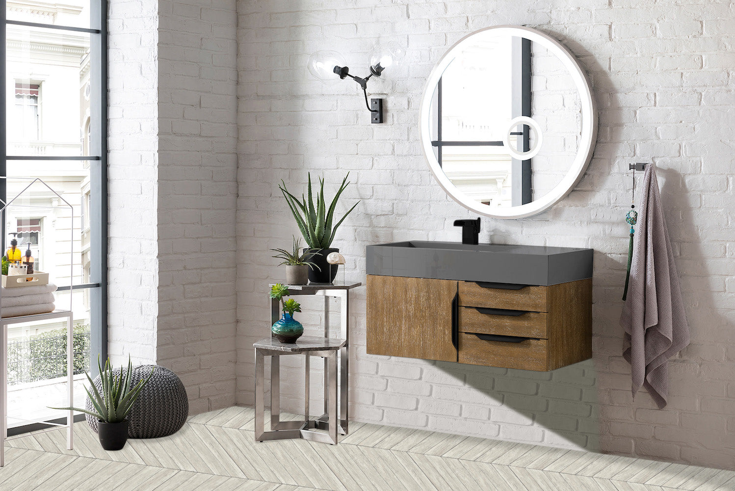 36" Mercer Island Single Sink Bathroom Vanity, Latte Oak w/ Matte Black