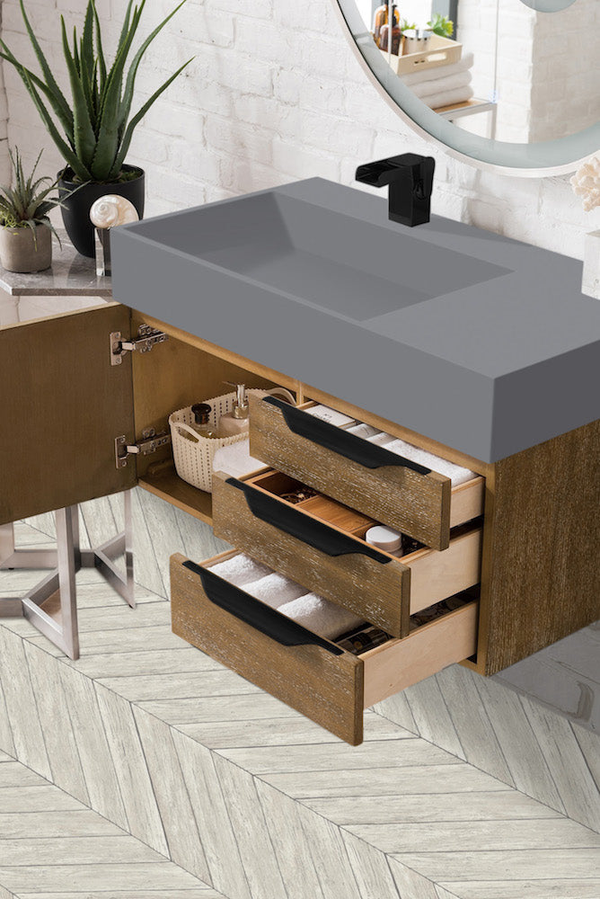 36" Mercer Island Single Sink Bathroom Vanity, Latte Oak w/ Matte Black