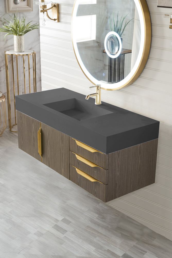 48" Mercer Island Single Sink Bathroom Vanity, Ash Gray w/ Radiant Gold