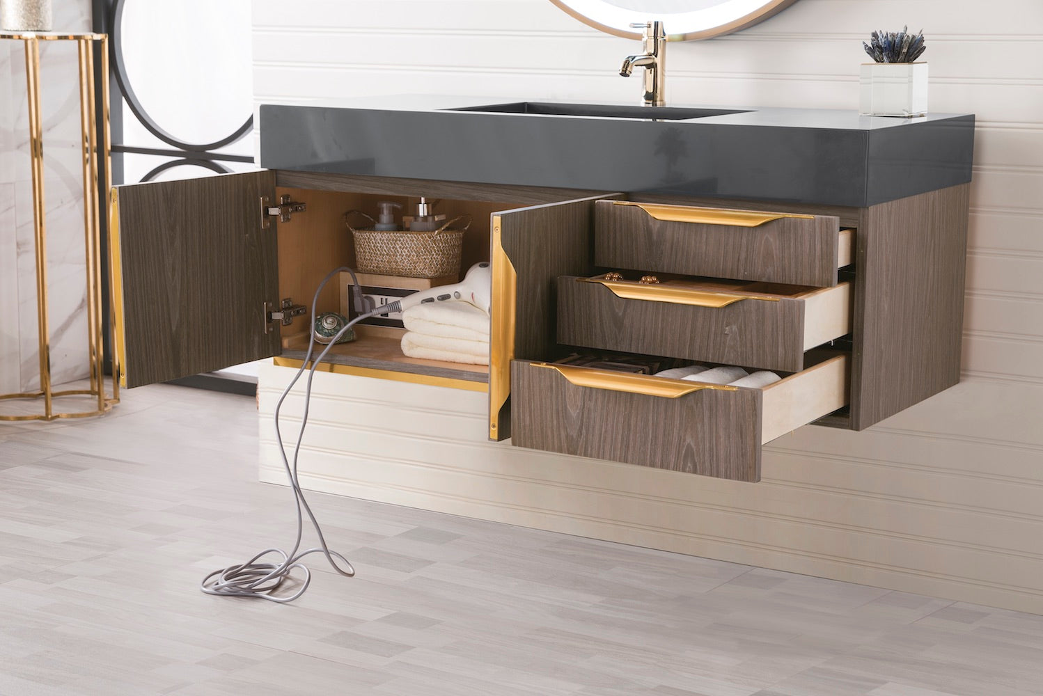 48" Mercer Island Single Sink Bathroom Vanity, Ash Gray w/ Radiant Gold