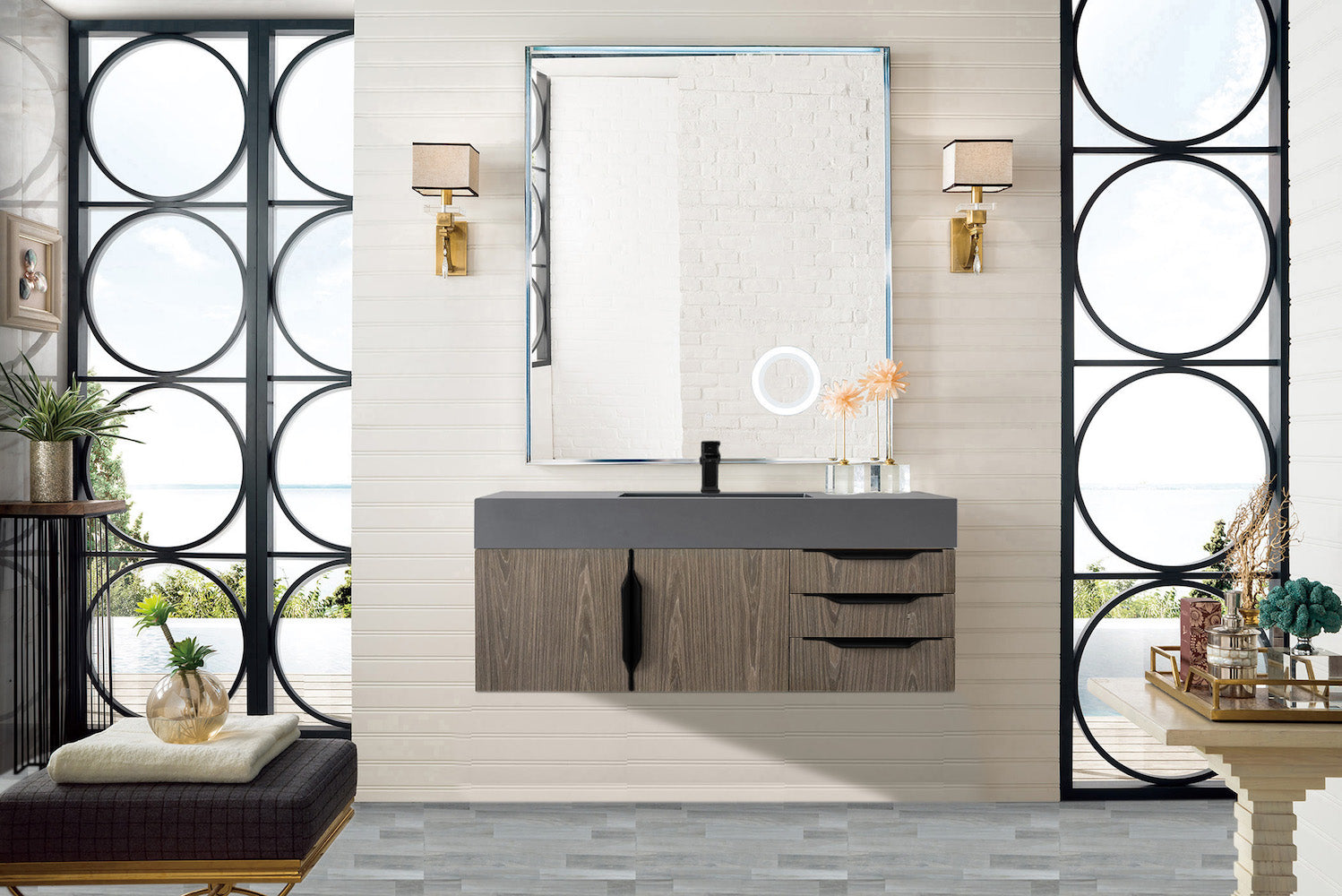 48" Mercer Island Single Sink Bathroom Vanity, Ash Gray w/ Matte Black