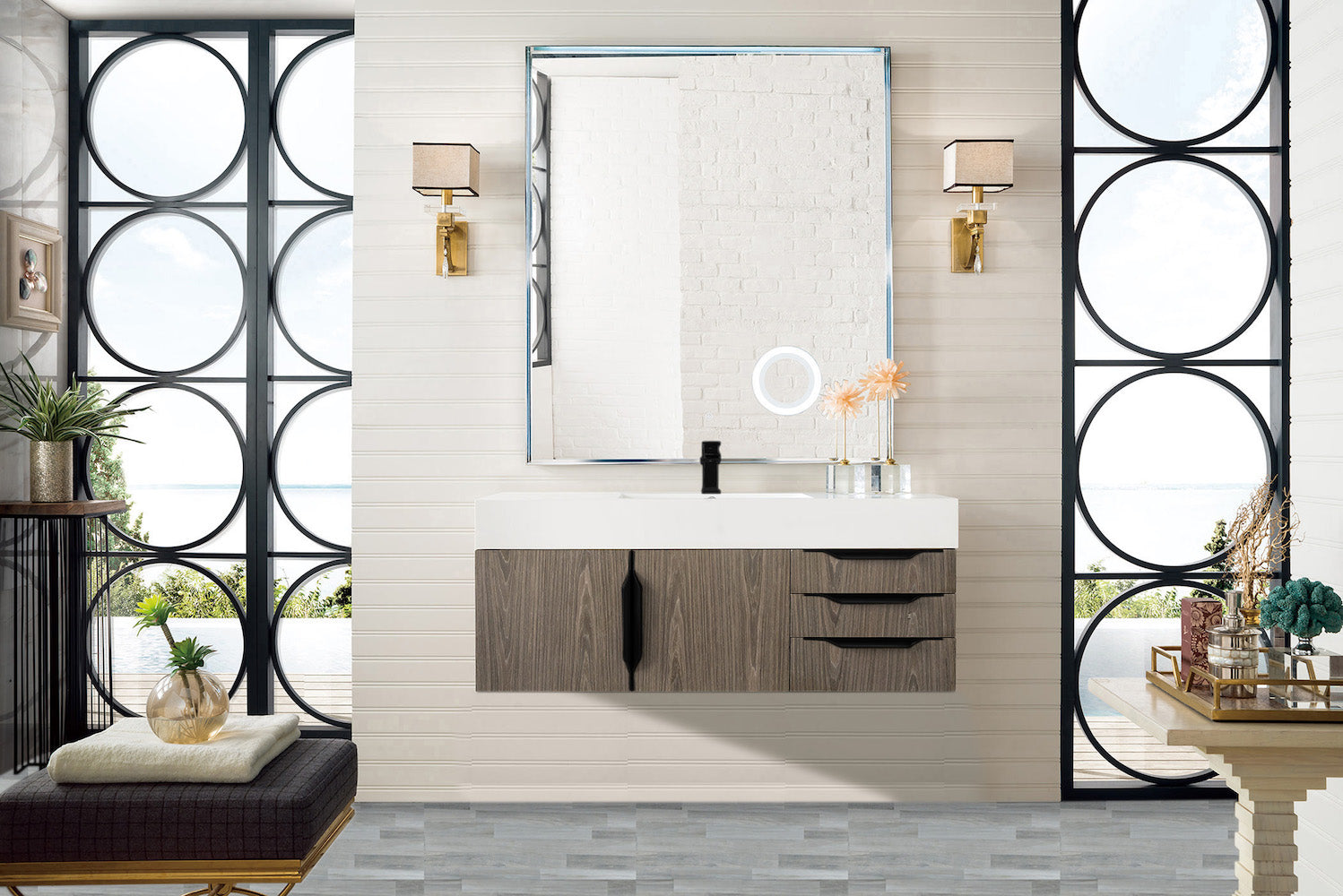 48" Mercer Island Single Sink Bathroom Vanity, Ash Gray w/ Matte Black