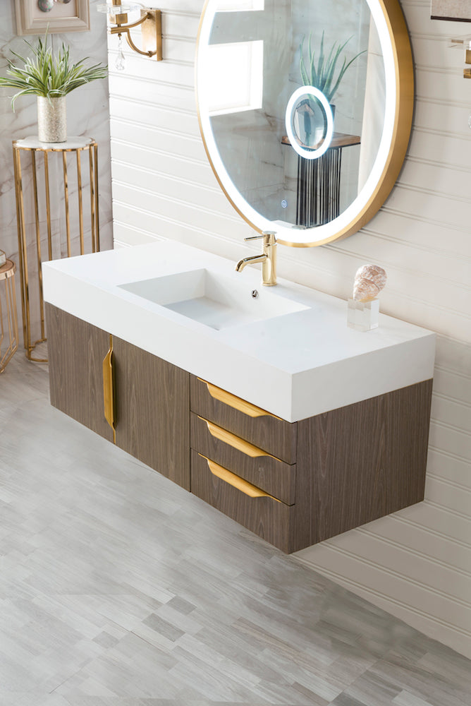 48" Mercer Island Single Sink Bathroom Vanity, Ash Gray w/ Radiant Gold