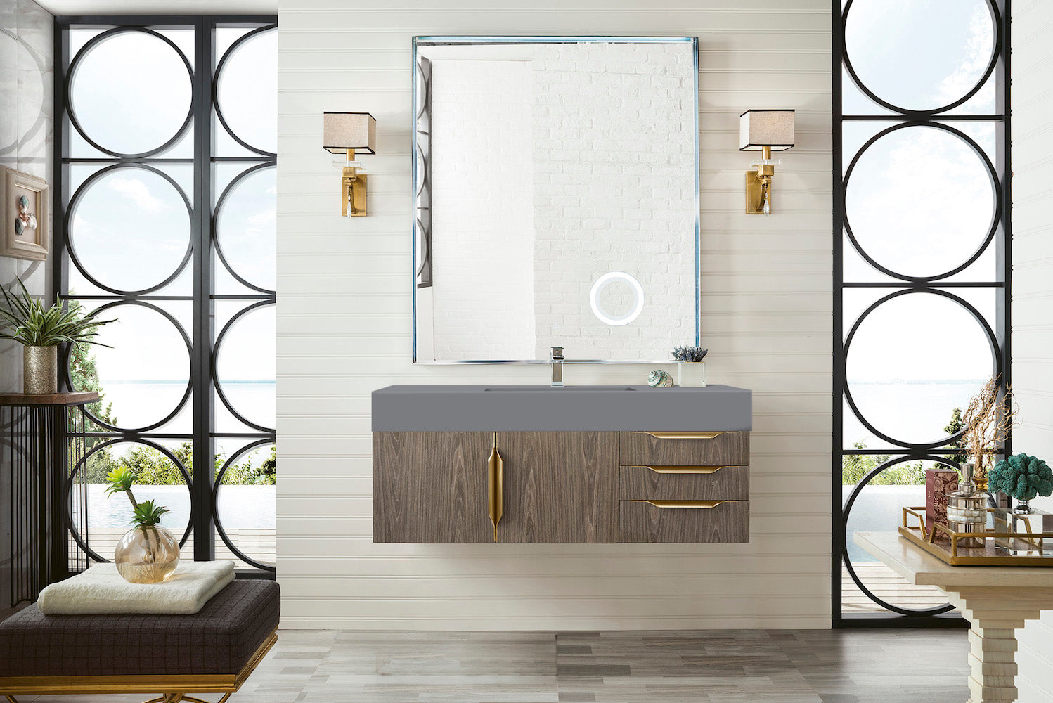 48" Mercer Island Single Sink Bathroom Vanity, Ash Gray w/ Radiant Gold