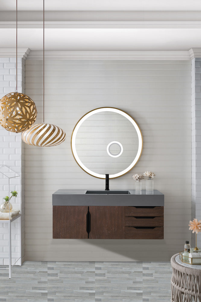 48" Mercer Island Single Sink Bathroom Vanity, Coffee Oak w/ Matte Black