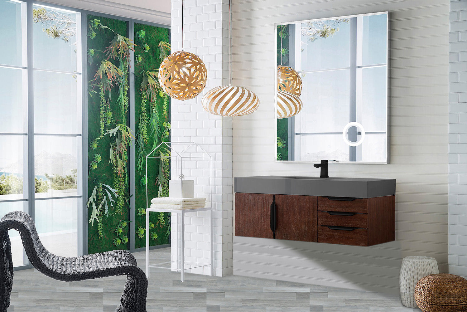 48" Mercer Island Single Sink Bathroom Vanity, Coffee Oak w/ Matte Black