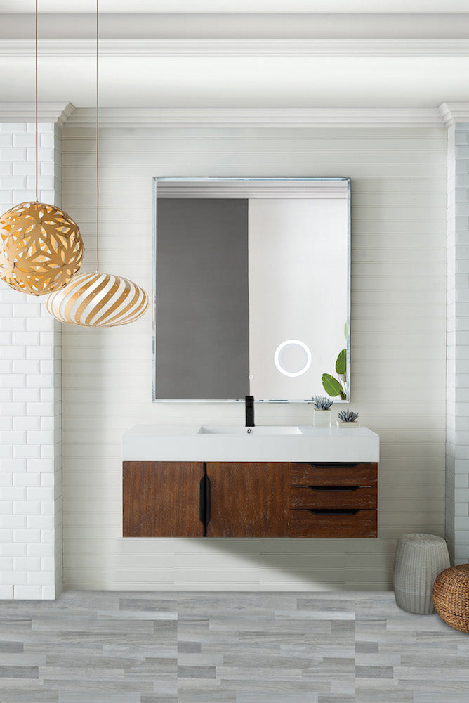 48" Mercer Island Single Sink Bathroom Vanity, Coffee Oak w/ Matte Black