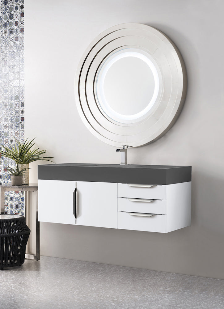 48" Mercer Island Single Sink Bathroom Vanity, Glossy White w/ Brushed Nickel