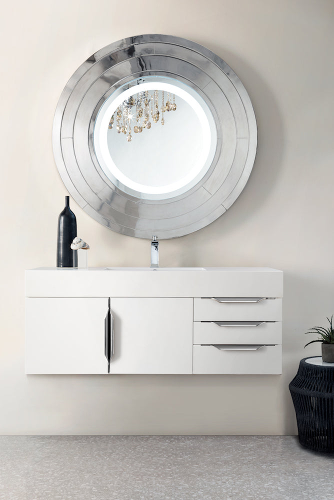 48" Mercer Island Single Sink Bathroom Vanity, Glossy White w/ Brushed Nickel
