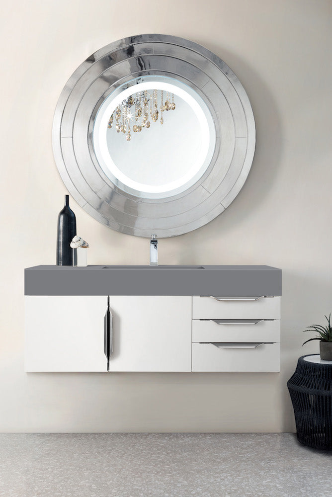 48" Mercer Island Single Sink Bathroom Vanity, Glossy White w/ Brushed Nickel