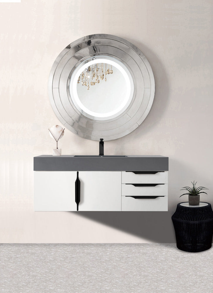 48" Mercer Island Single Sink Bathroom Vanity, Glossy White w/ Matte Black