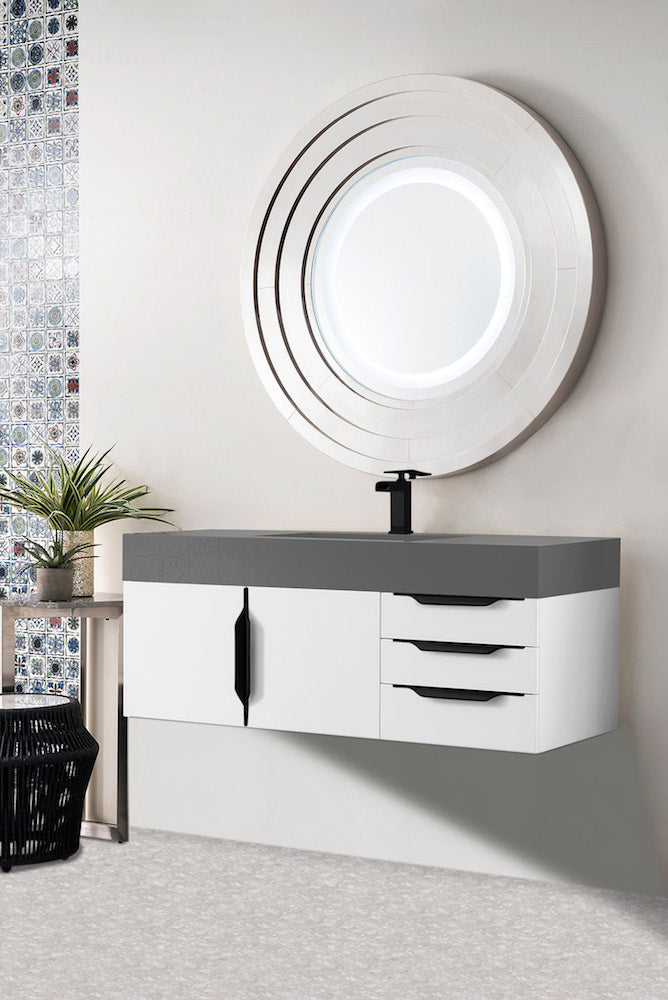 48" Mercer Island Single Sink Bathroom Vanity, Glossy White w/ Matte Black
