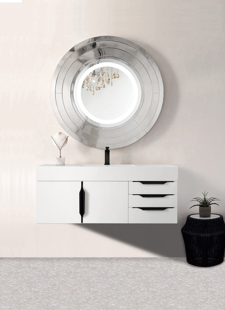 48" Mercer Island Single Sink Bathroom Vanity, Glossy White w/ Matte Black