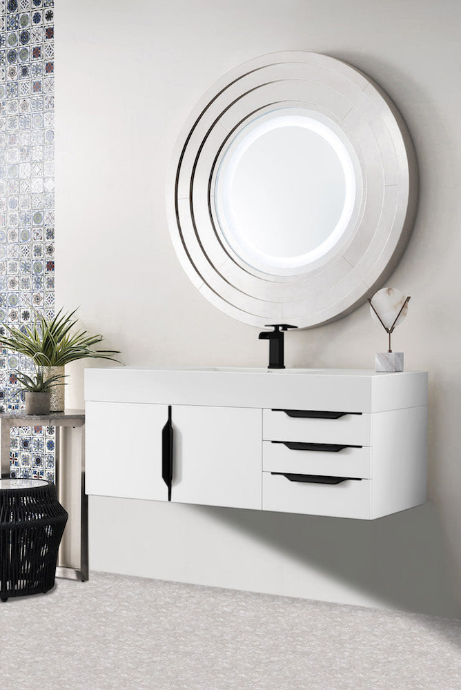 48" Mercer Island Single Sink Bathroom Vanity, Glossy White w/ Matte Black