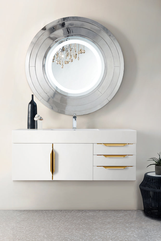 48" Mercer Island Single Sink Bathroom Vanity, Glossy White w/ Radiant Gold