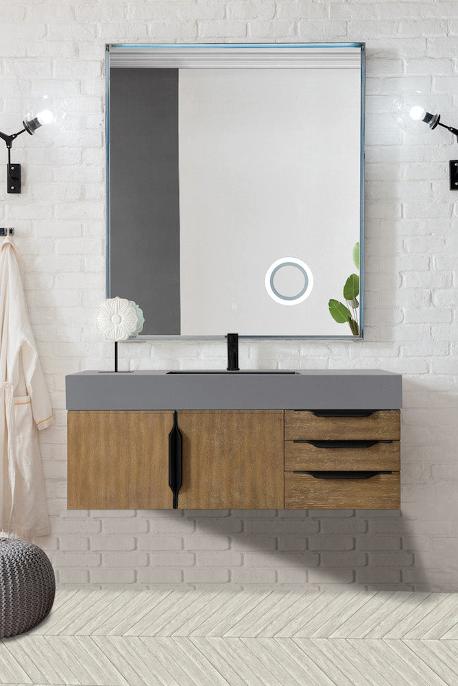 48" Mercer Island Single Sink Bathroom Vanity, Latte Oak w/ Matte Black