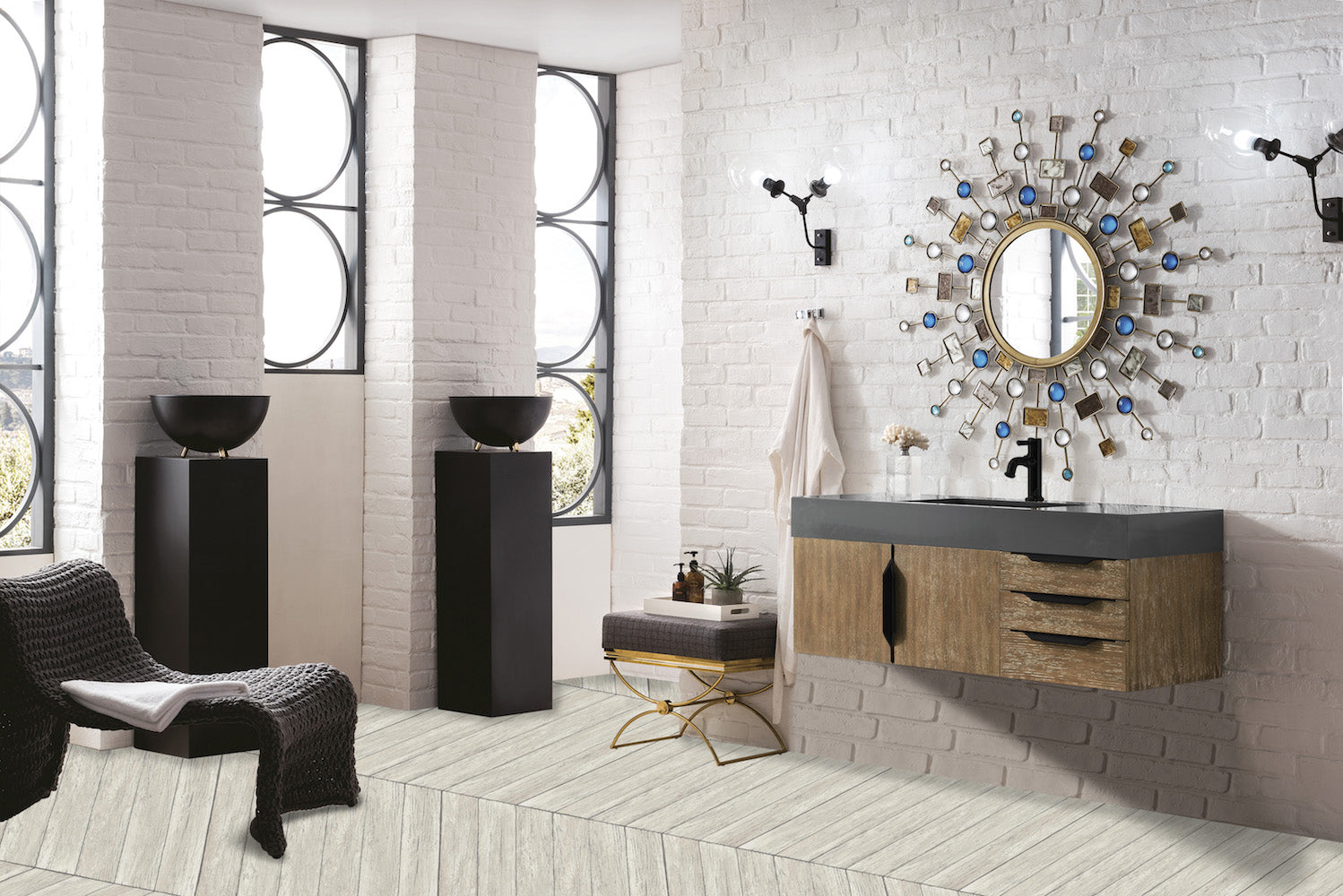 48" Mercer Island Single Sink Bathroom Vanity, Latte Oak w/ Matte Black