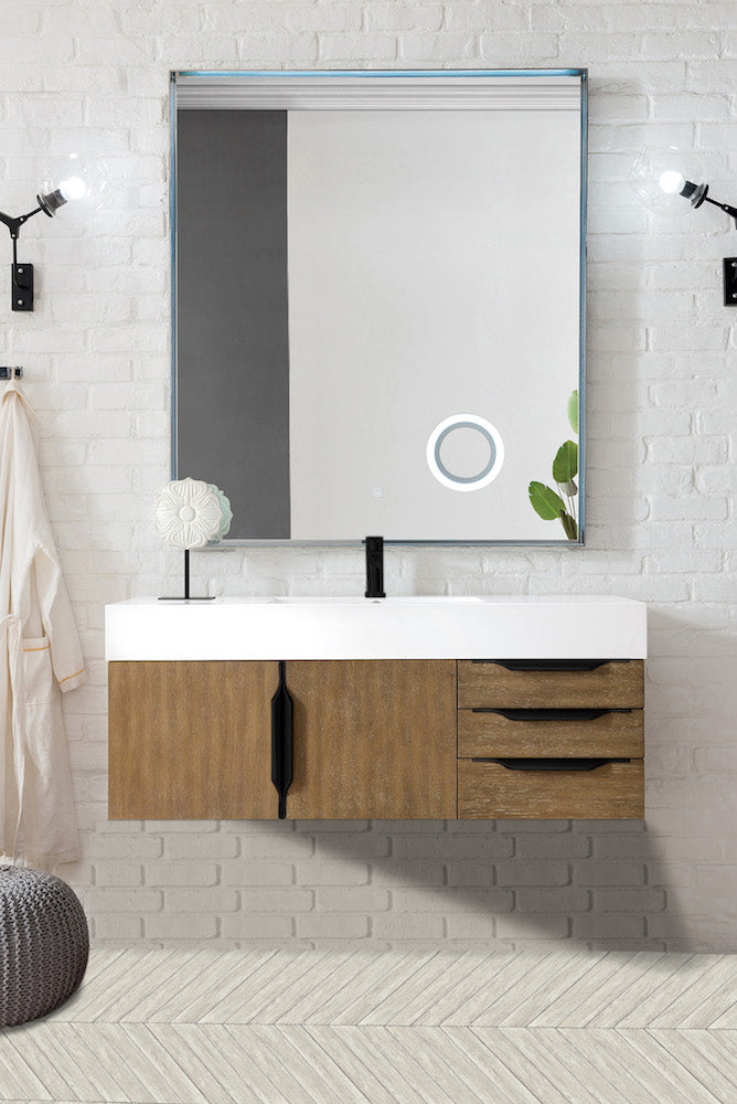 48" Mercer Island Single Sink Bathroom Vanity, Latte Oak w/ Matte Black