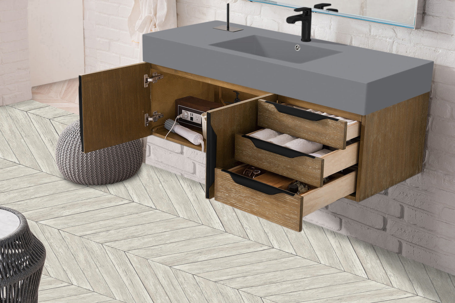 48" Mercer Island Single Sink Bathroom Vanity, Latte Oak w/ Matte Black