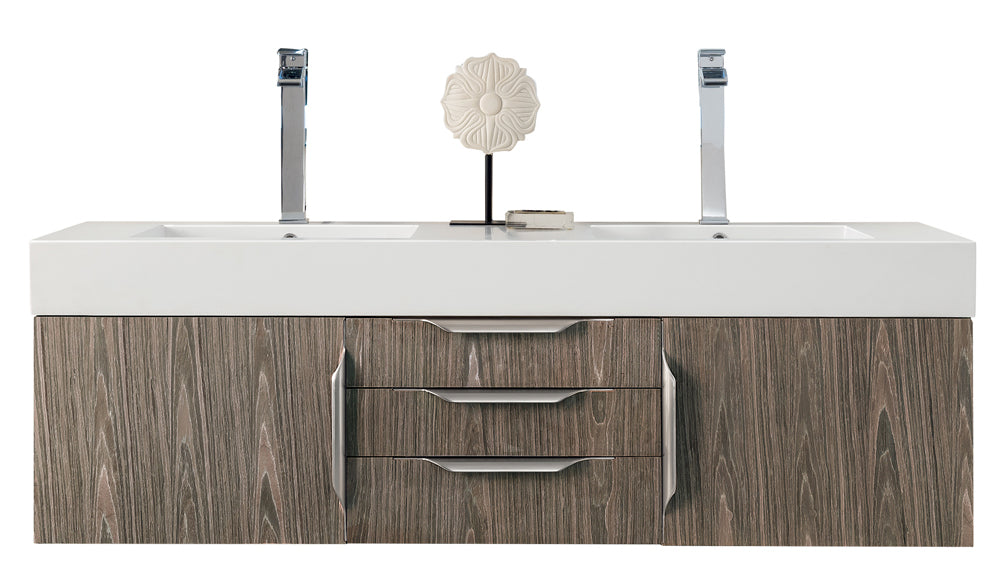 59" Mercer Island Double Sink Bathroom Vanity, Ash Gray w/ Brushed Nickel