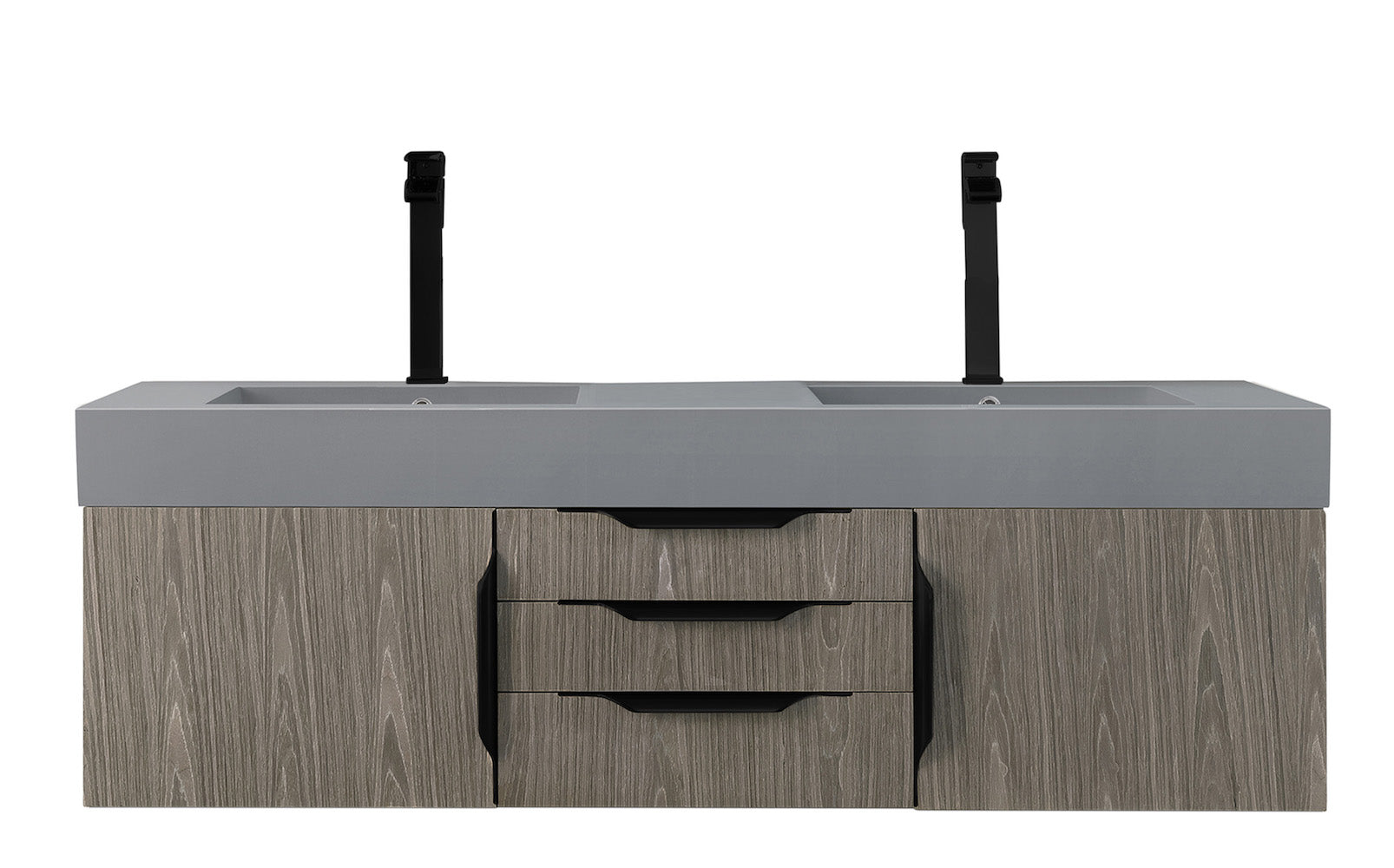 59" Mercer Island Double Sink Bathroom Vanity, Ash Gray w/ Matte Black