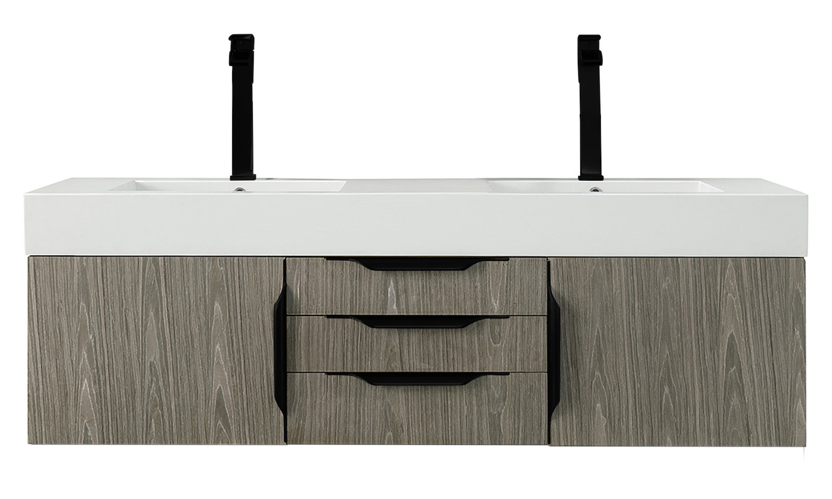 59" Mercer Island Double Sink Bathroom Vanity, Ash Gray w/ Matte Black