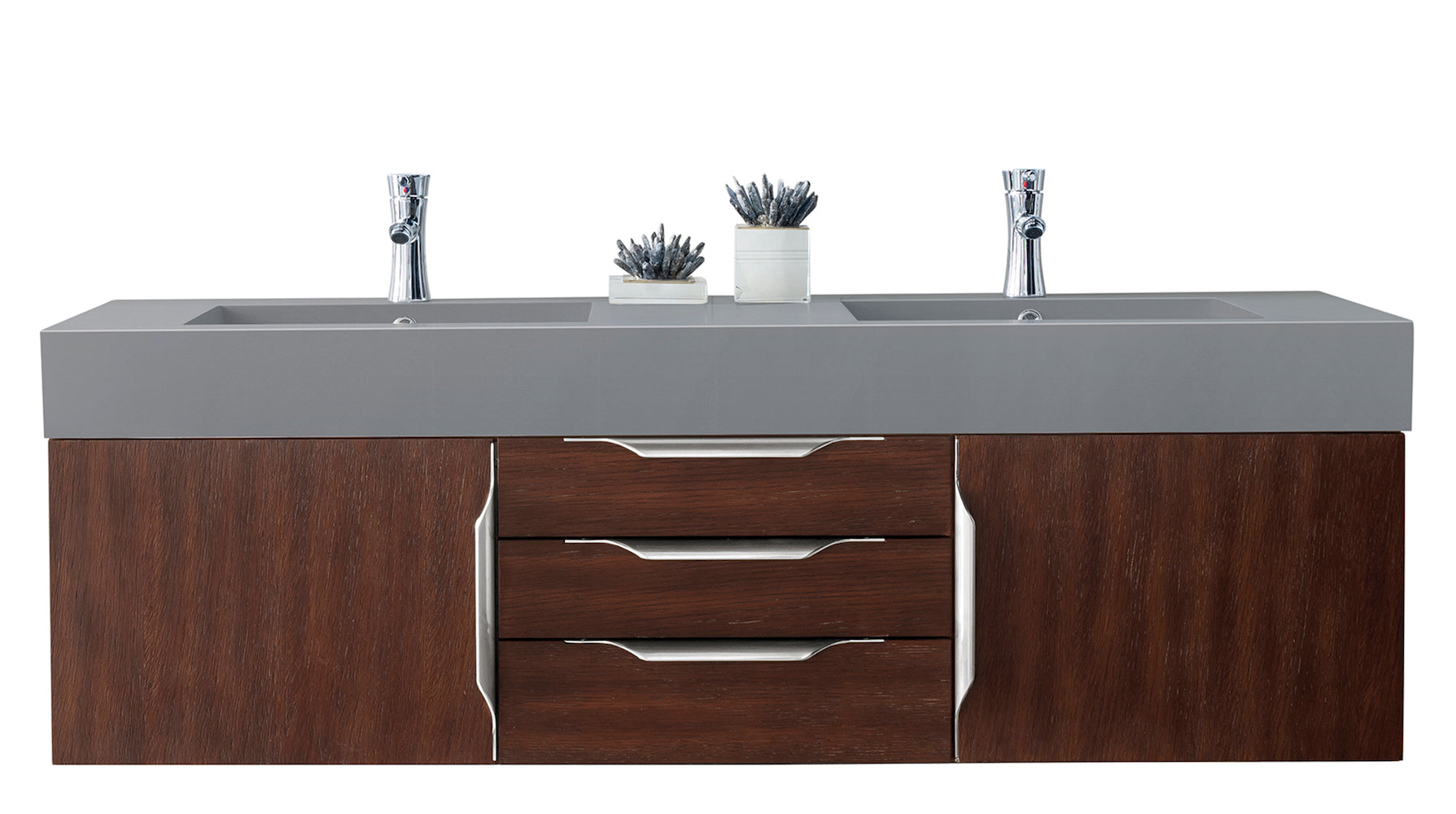 59" Mercer Island Double Sink Bathroom Vanity, Coffee Oak w/ Brushed Nickel