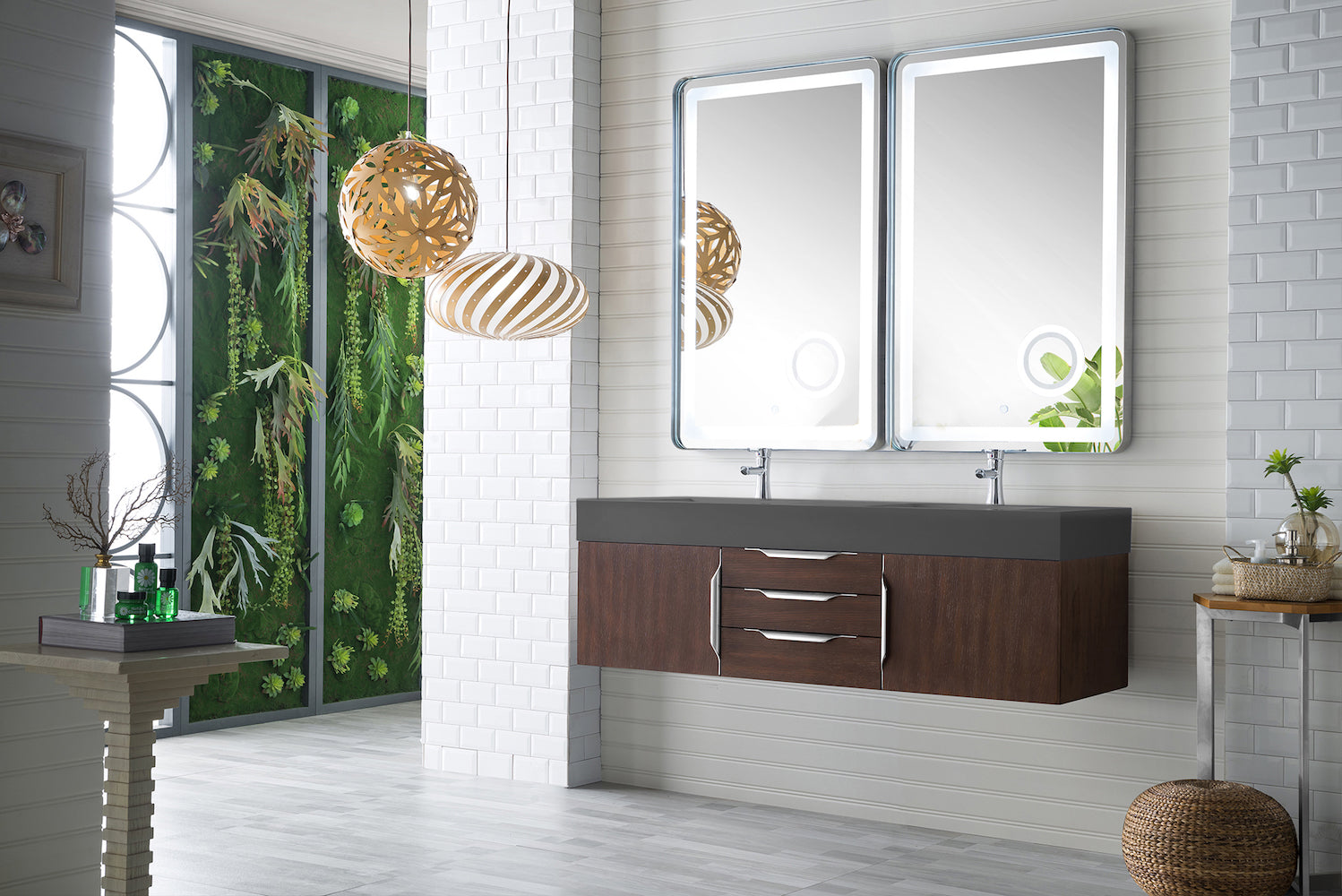59" Mercer Island Double Sink Bathroom Vanity, Coffee Oak w/ Brushed Nickel