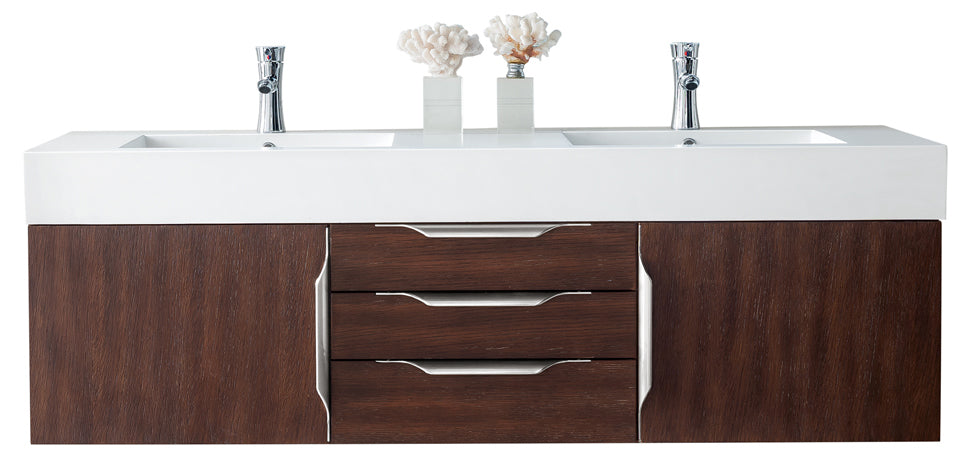 59" Mercer Island Double Sink Bathroom Vanity, Coffee Oak w/ Brushed Nickel