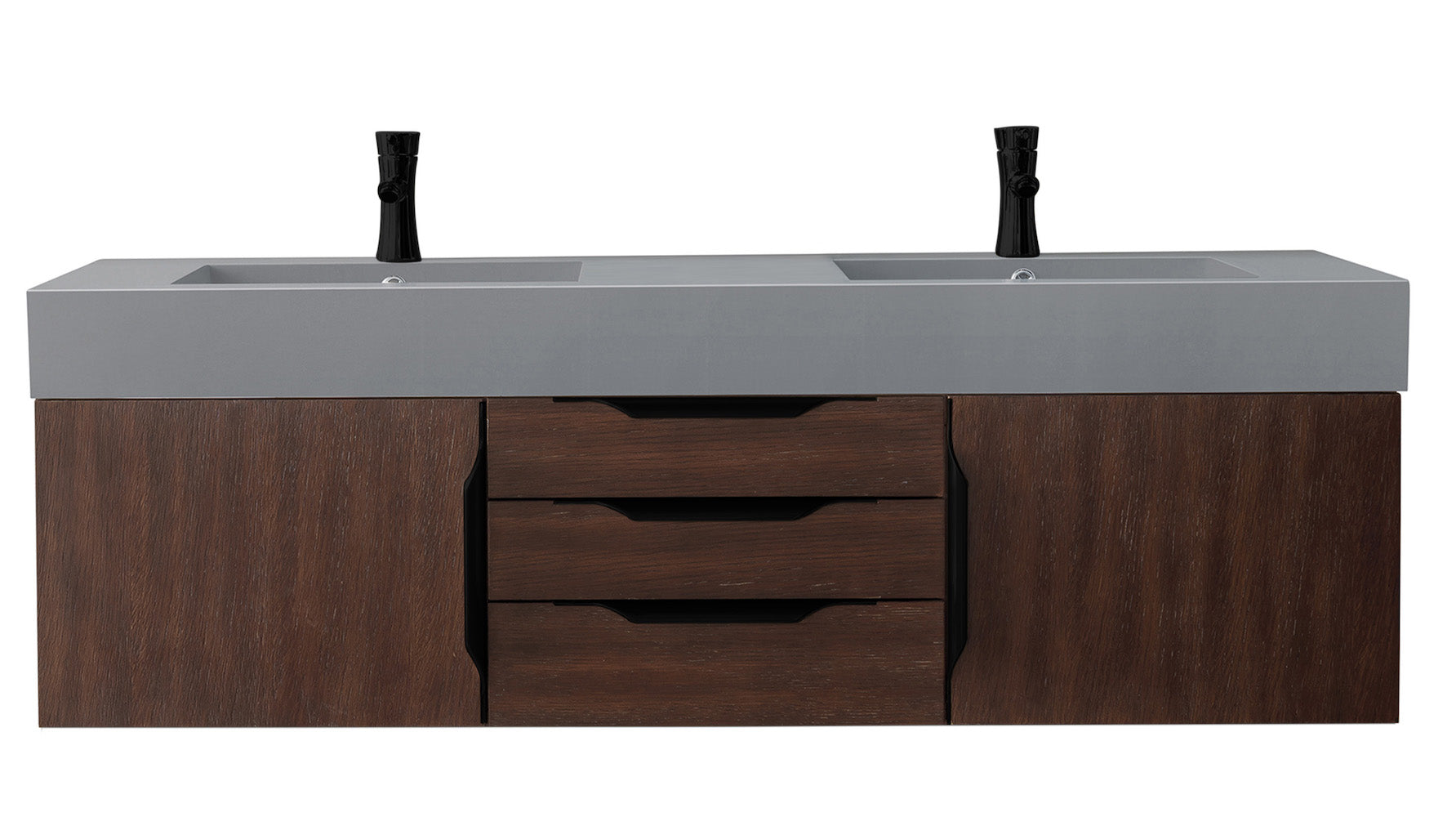 59" Mercer Island Double Sink Bathroom Vanity, Coffee Oak w/ Matte Black
