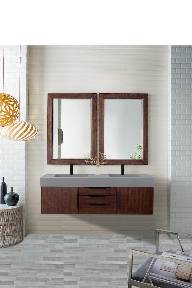 59" Mercer Island Double Sink Bathroom Vanity, Coffee Oak w/ Matte Black