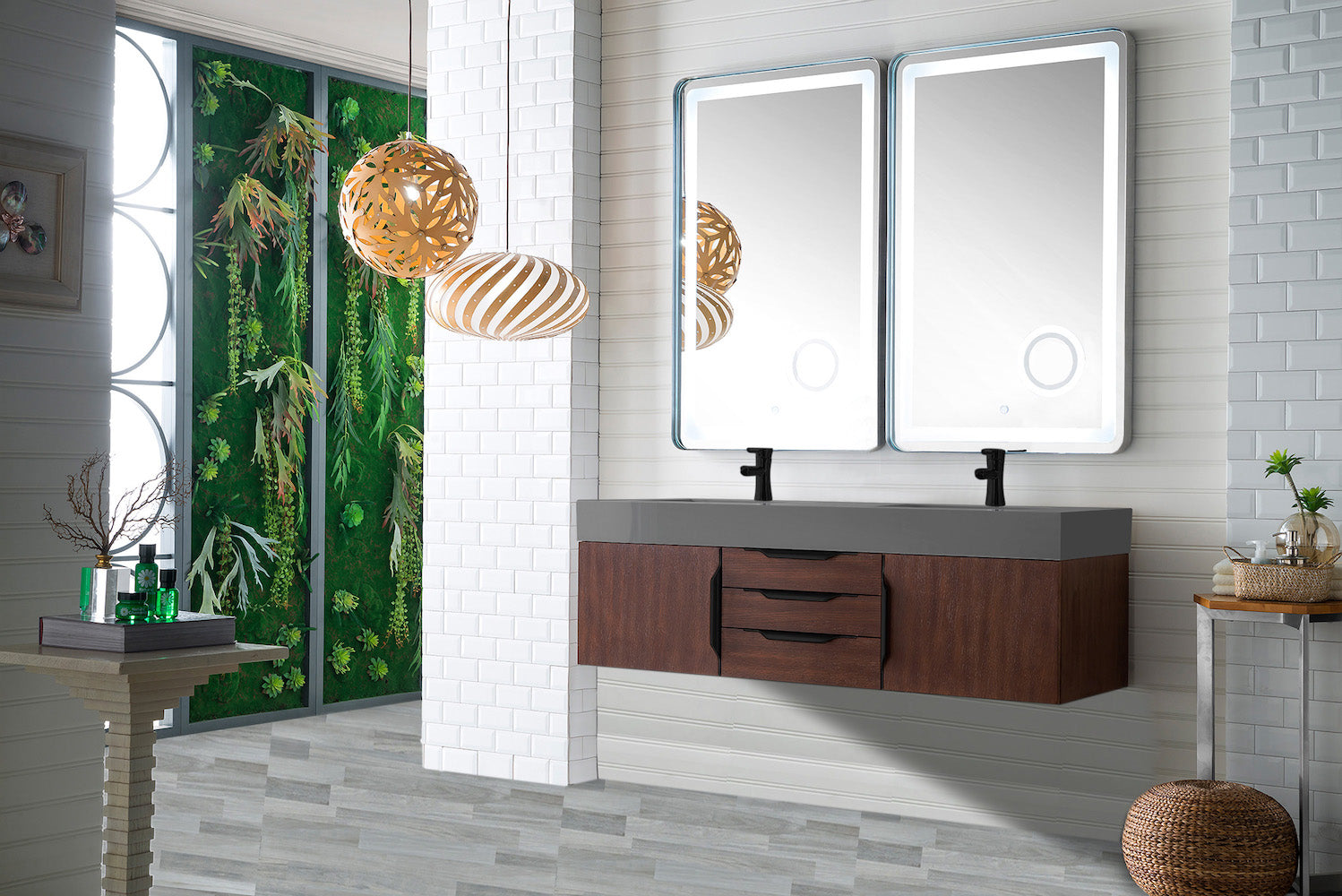 59" Mercer Island Double Sink Bathroom Vanity, Coffee Oak w/ Matte Black