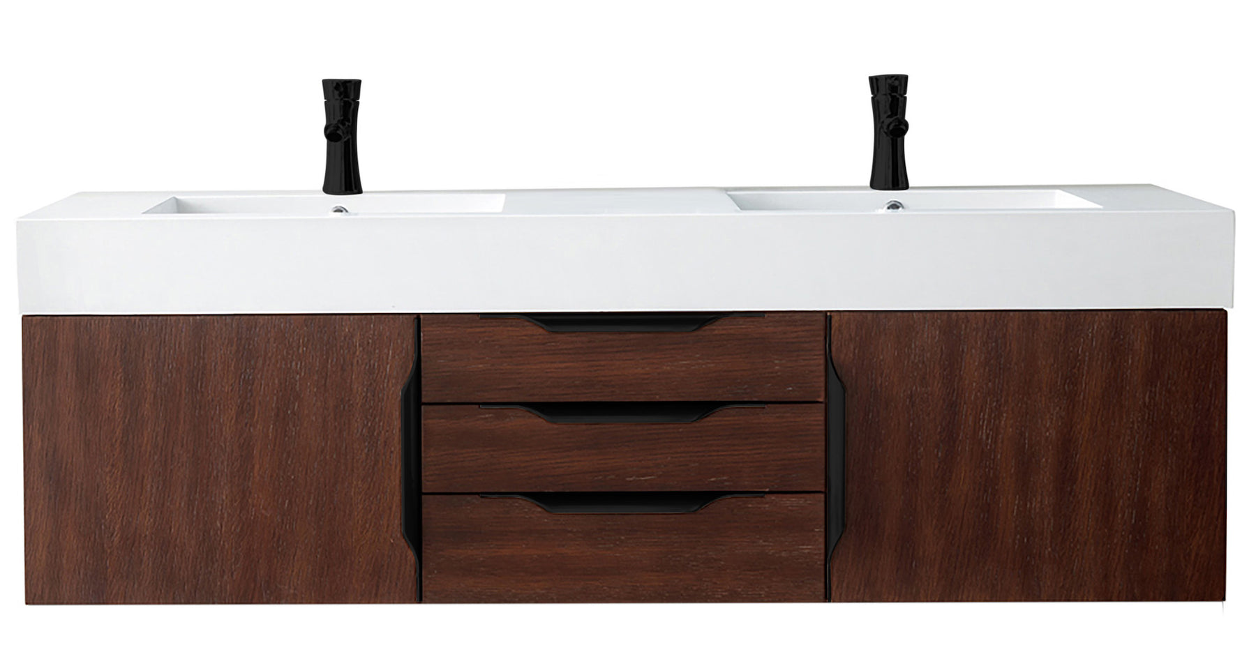 59" Mercer Island Double Sink Bathroom Vanity, Coffee Oak w/ Matte Black