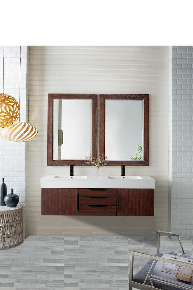 59" Mercer Island Double Sink Bathroom Vanity, Coffee Oak w/ Matte Black