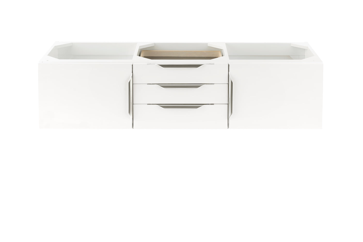 59" Mercer Island Double Sink Bathroom Vanity, Glossy White w/ Brushed Nickel