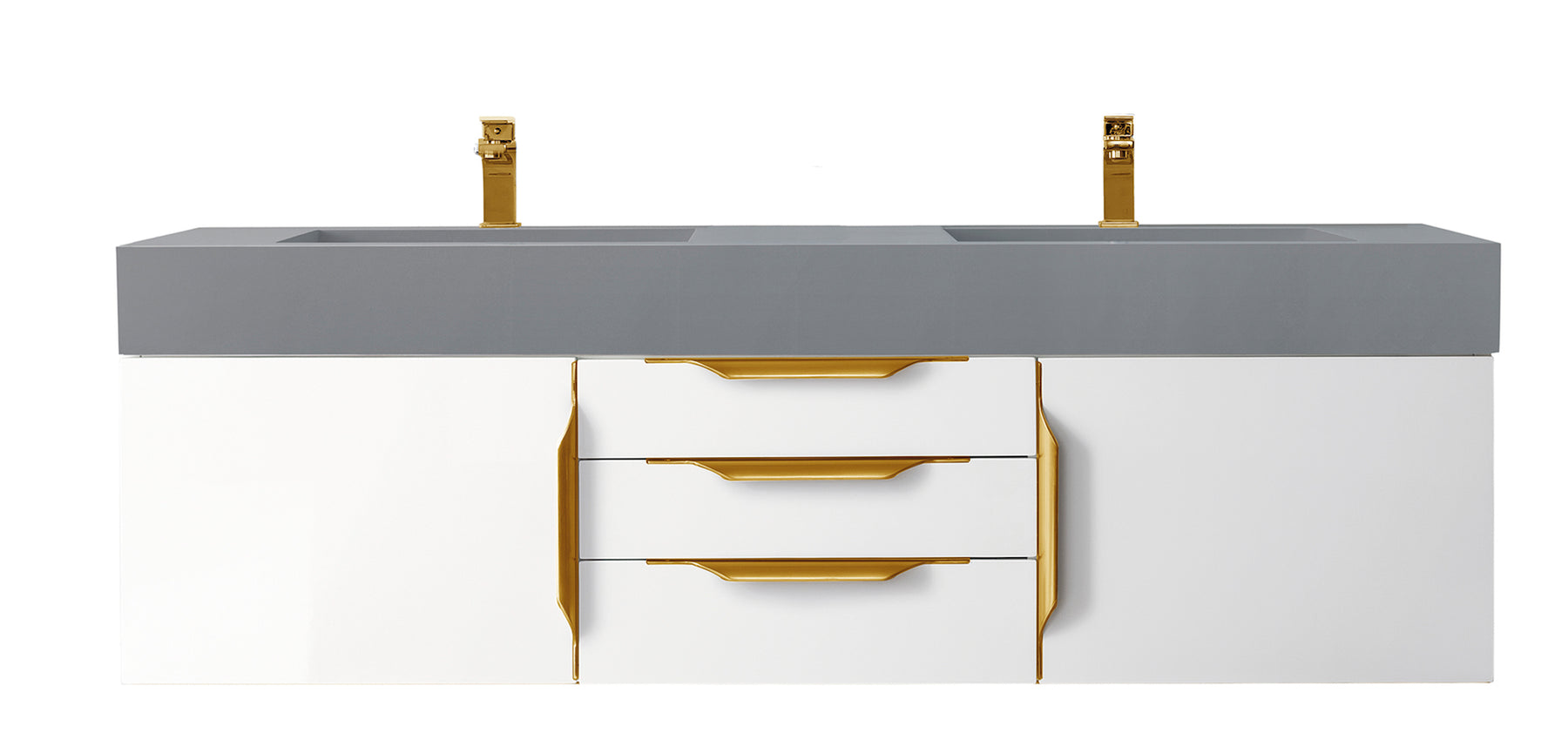 59" Mercer Island Double Sink Bathroom Vanity, Glossy White w/ Radiant Gold