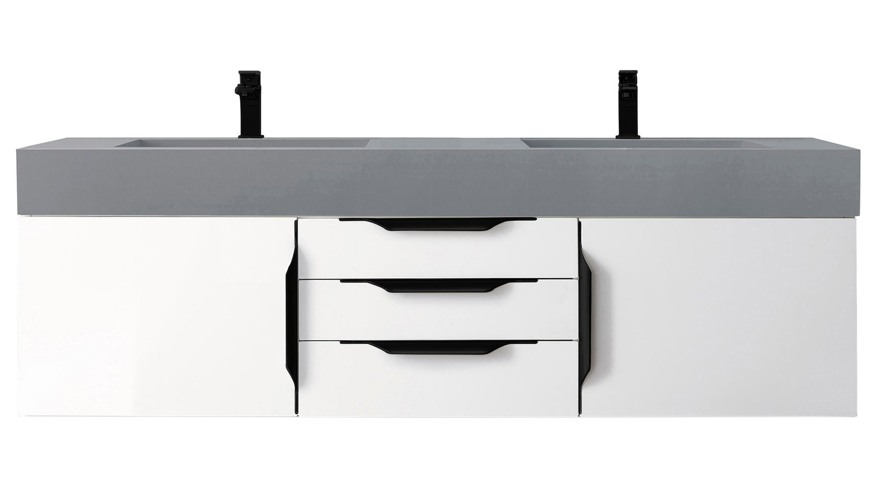 59" Mercer Island Double Sink Bathroom Vanity, Glossy White w/ Matte Black